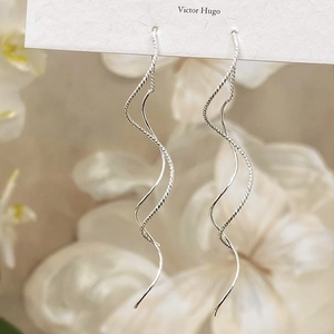 Orecchini Lunghi A Filo Ondulati Con Nappa Rame Spirale Doppia Linea Elegante Minimalista Gioielli Per Donna