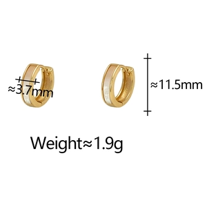 Detailed dimensions of gold shell hoop earrings showing 11.5mm diameter and 3.7mm width