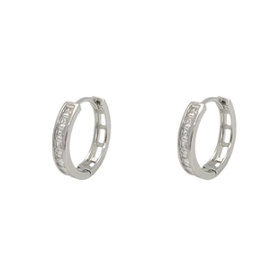 Sparkling zircon silver hoop earrings featuring square cut stones on a minimalist design
