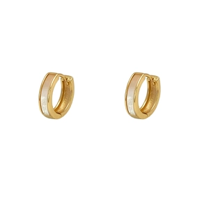 Minimalist gold huggie earrings featuring inlaid rectangular shell accents for women