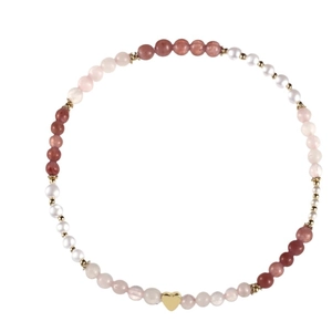 Bracelet multicouche fait main avec pierres naturelles, perles et pendentif cœur doré