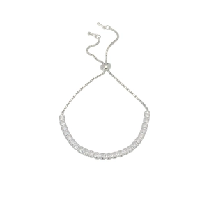 Minimalist adjustable bracelet with sparkling square-cut zircons on a silver chain