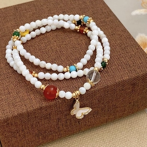 Bracciale Multistrato Perline Di Conchiglia Pietre Colorate Ciondolo A Farfalla In Lega Elegante Gioielli Artigianali Da Donna