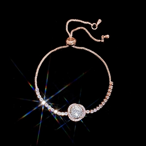 Adjustable rose gold round zircon bracelet with sparkling twisted rope chain design