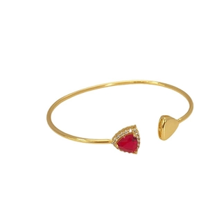 Elegant 18K gold-plated open bangle featuring a red triangular zircon and micro-pave crystals