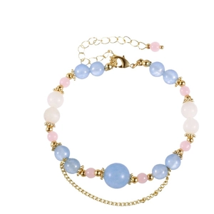 Elegant double-layered natural stone beaded bracelet with gold tassel and pastel charms