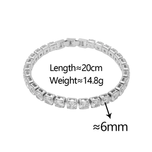Detail view of 6mm zircon tennis bracelet with 20cm length and 14.8g weight specs
