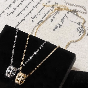 Collier Pendentif en Zircone Cubique Géométrique Laiton Plaqué Or Argent Minimaliste Charme Cylindrique Creux Femme