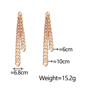 Detail view of rose gold long chain earrings with measurements 6cm and 10cm