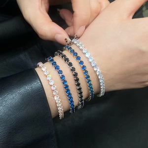 Tennis Bracelet For Women Copper Cubic Zirconia Sparkling Round Cut Gemstone Elegant Jewelry Ins Style