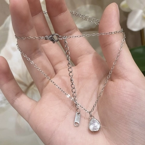 Elegant teardrop zircon pendant necklace with gold plating and adjustable silver chain
