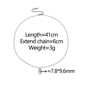 Detail view of water drop zircon pendant necklace with adjustable chain length and weight