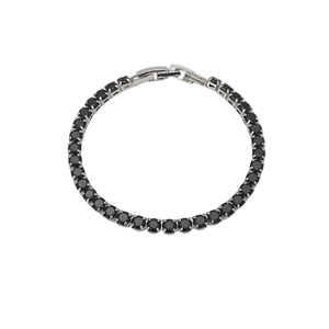 Classic silver tennis bracelet featuring high-quality 3mm round-cut black zircon stones