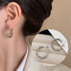 Twisted Braided Hoop Earrings With 925 Sterling Silver Earring Post 18K Gold Plated Copper Geometric Retro For Women