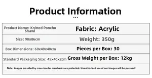 Detaillierte Größentabelle und Materialangaben für Strick-Poncho-Schal mit Fransen