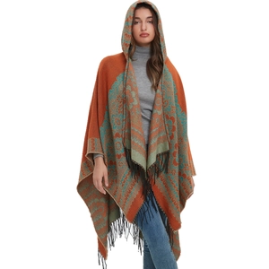 Poncho Femme Jacquard Floral Bohème À Capuche Avec Glands Châle En Tricot Ethnique Chaud D'Hiver Cardigan Large