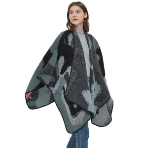 Women's autumn winter double-sided jacquard leopard print open shawl wrap