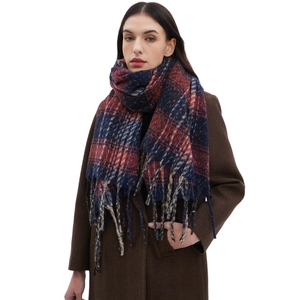 Donna Uomo Invernale Sciarpa a Quadri con Nappe Calda Morbida Poliestere Spina di Pesce Tweed Scialle Lungo Accessorio Moda