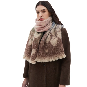 Thick faux mohair scarf with abstract heart patterns and tassels for winter warmth