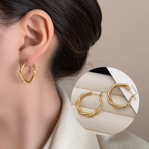 Twisted Rope Hoop Earrings Matte Geometric Round Copper Vintage Style Elegant Fashion Jewelry For Women