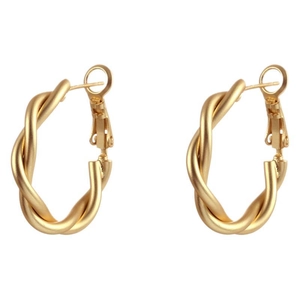 Retro matte gold twisted rope hoop earrings for women with elegant textured metal design