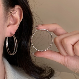 Double Layer Large Hoop Earrings Copper With 925 Sterling Silver Earring Post Geometric Minimalist Trendy Jewelry Women