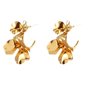 Elegant gold flower stud earrings with abstract organic petals and polished finish