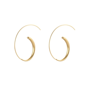 Minimalist golden spiral hoop earrings with elegant matte finish on white background