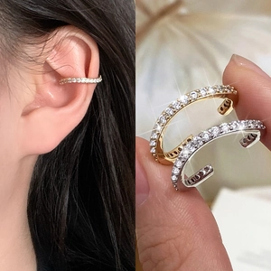 Manchette Oreille Zircon Brillant Boucles Oreilles Clip Cuivre Plaqué Or Bijoux Géométriques Pour Femme Style Mode