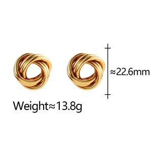 Golden chunky twisted knot hoop earrings for women with polished metallic finish