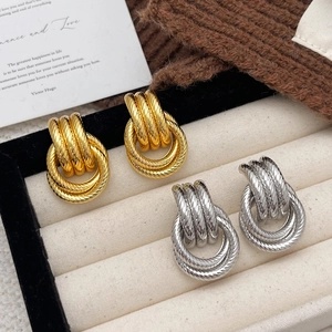 Geometric Copper Stud Earrings With 925 Sterling Silver Earring Post Gold Plated Multi Layer Twisted Rope Knot Design