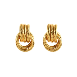 Retro multi-layer twisted golden geometric earrings with vintage metallic texture