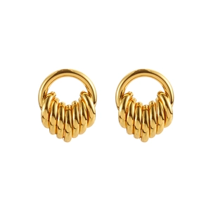 Minimalist gold spiral hoop earrings with elegant textured geometric round design