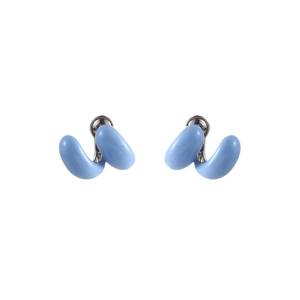 French style sky blue C-shaped earrings with glossy double arc design and silver posts