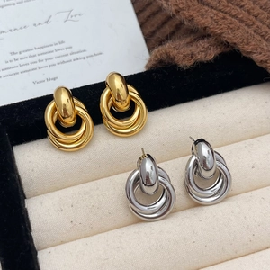 Minimalist Triple Intertwined Hoop Earrings With 925 Sterling Silver Earring Post Geometric Polished Jewelry For Women