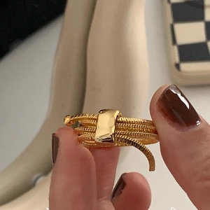 Luxurious multi-layer gold plated snake bone chain ring with rectangular metal buckle