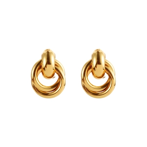 Polished minimalist multi-layer gold geometric earrings with knotted triple hoop design