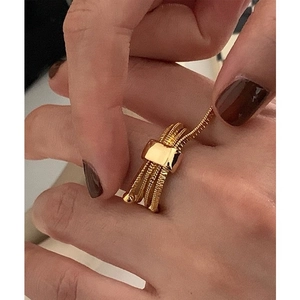 Luxurious gold-plated multi-layer spiral ring with polished square clasp for women