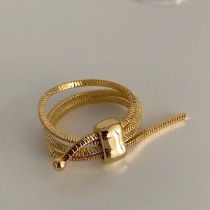 Elegant gold-plated multi-layer snake bone chain wrap ring with smooth metal clasp