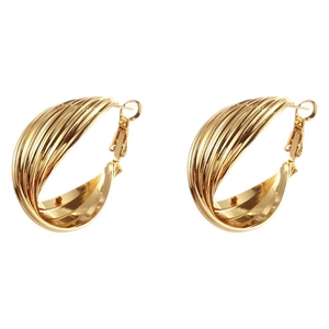 Golden twisted multi-layer hoop earrings with textured finish in a retro industrial style
