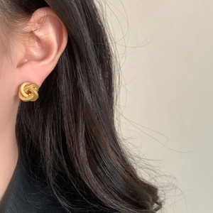 French style matte gold twist stud earrings with minimalist hollow spiral knot design