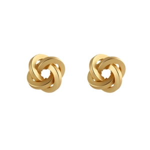 Minimalist matte gold twist knot stud earrings with a French woven design for women