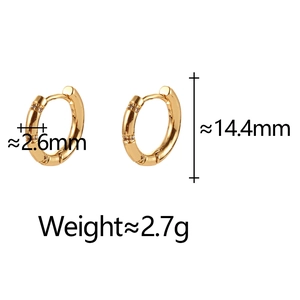 Detail view of 14.4mm gold hoop earrings with 2.6mm width and crystal zircon inlay