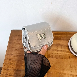 Mini Sac À Bandoulière Femmes Cuir PU Décoration Papillon Métal Élégante Chaîne Mode Petit Sac Carré Tendance