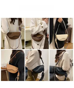 Collage of retro saddle bags in multiple colors featuring chic wave-edge flap designs