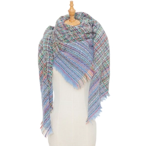Detailed macro texture of a colorful plaid scarf with vintage frayed fringe edges