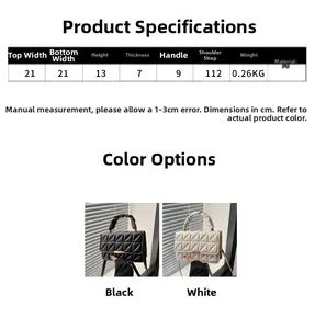Size guide for a quilted PU crossbody bag showing dimensions in a detailed table