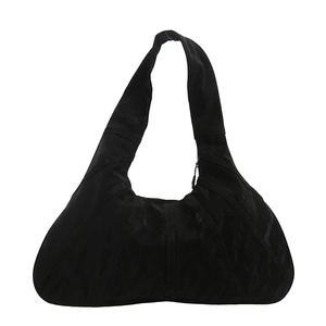 Minimalist black nylon hobo tote bag with structured stitching and large capacity
