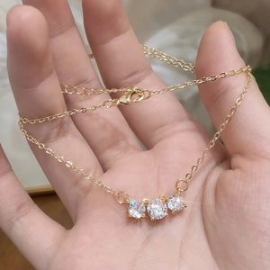 Collana Con Pendente In Zircone Scintillante Placcata Oro 14K Rame Minimalista Elegante Gioielli Da Donna
