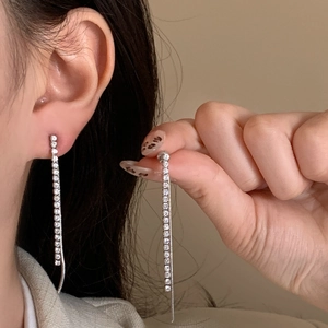 Long Tassel Earrings With Cubic Zirconia Copper And 925 Sterling Silver Earring Post Trendy Elegant Jewelry For Women